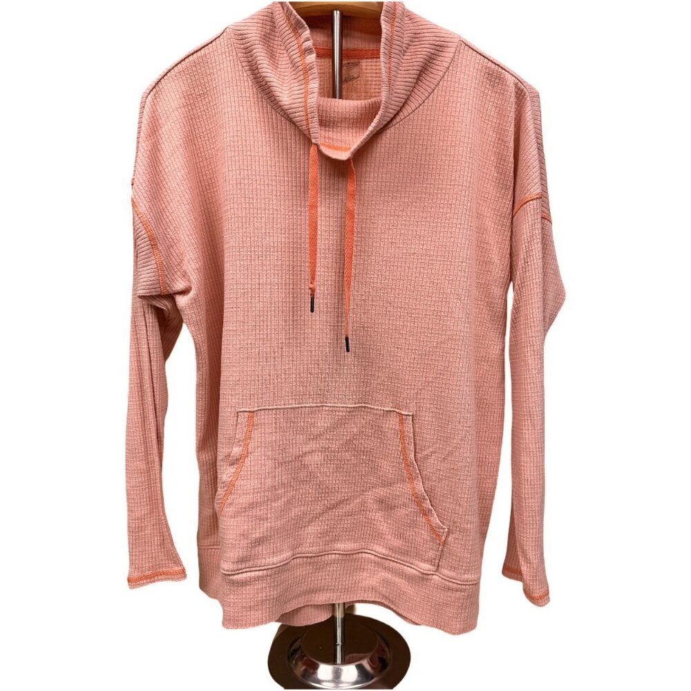 St. John's Bay Lightweight Coral Pink Knit Cowl Neck Hoodie Casual Top Pockets